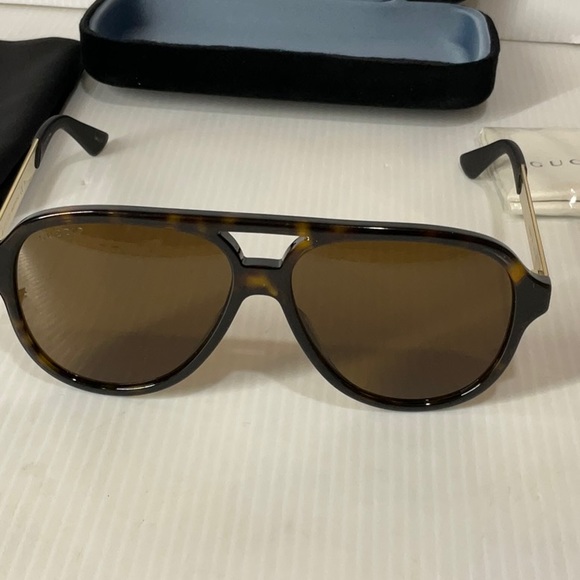 Gucci aviator unisex tortoise sunglasses gg0688s 002 polarized lenses - Picture 3 of 9
